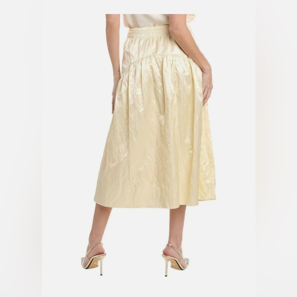 VINCE Size 2 Cream Smocked Satin Midi Skirt